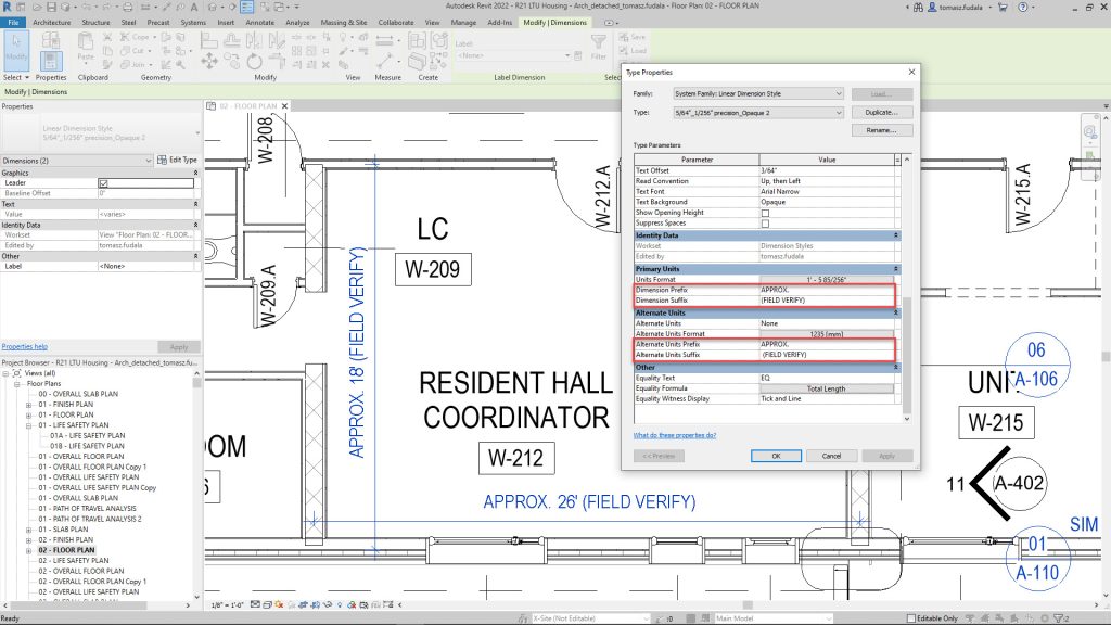 revit 2022 dimension prefix suffix