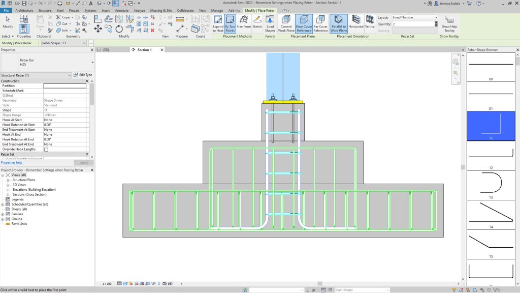 Revit remember settings when placing rebar
