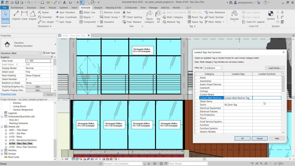 revit 2022 tag curtain wall mullions