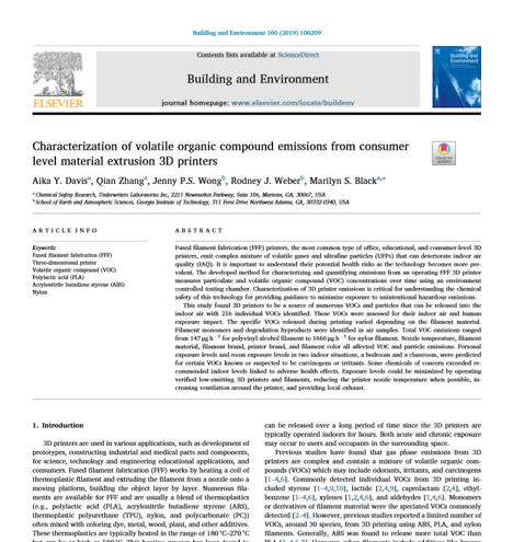 Rize - World's first UL Greenguard 2904 Certified 3D Printers georgia tech study - charactrisation of volatile organic compound emissions from consumer level material extrusion 3D printers